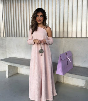 Elegant Blush One-Shoulder Maxi Dress