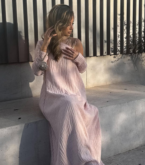 Elegant Blush One-Shoulder Maxi Dress
