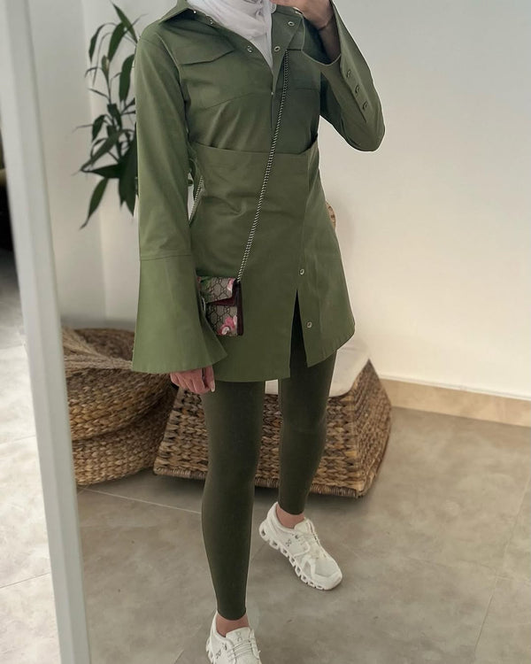 Olive Utility Shirt Dress