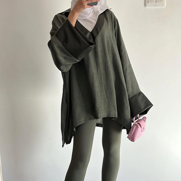 Olive Contrast Flowy Tunic