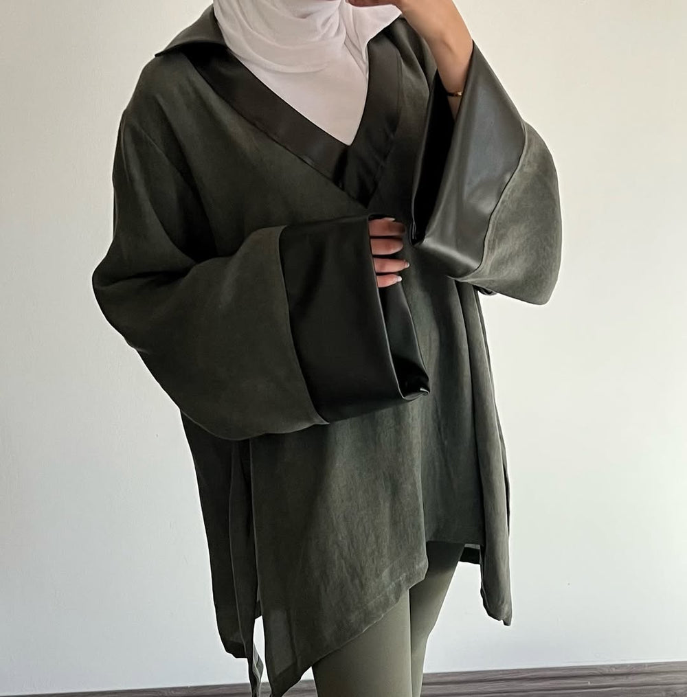Olive Contrast Flowy Tunic