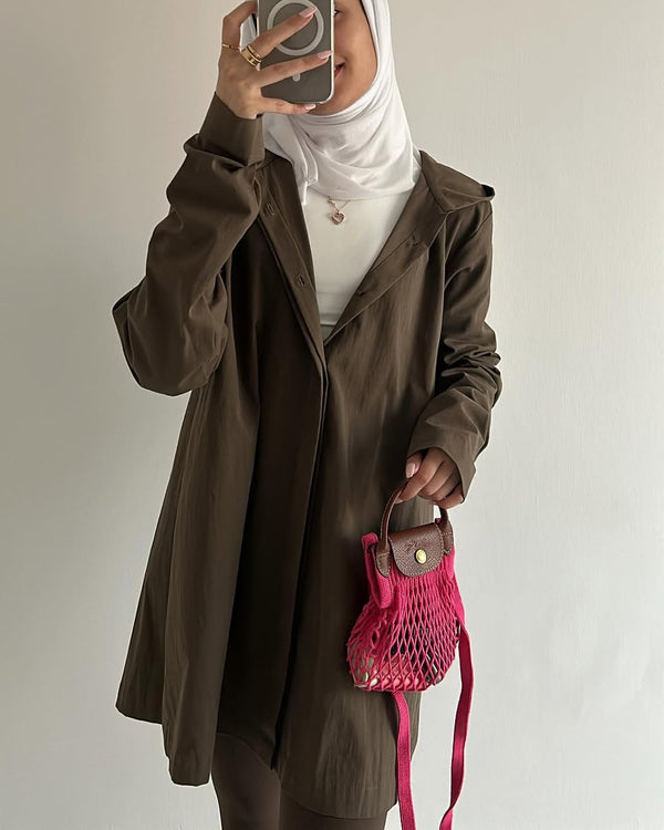 Earthy Hooded Shirt Jacket